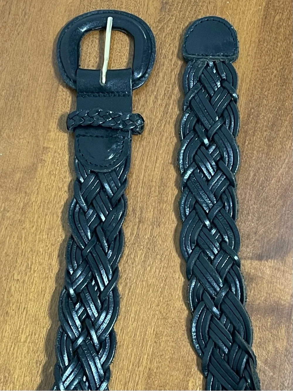 Vintage Fossil Black Woven Braided Leather Belt Leather Wrapped Buckle Size L